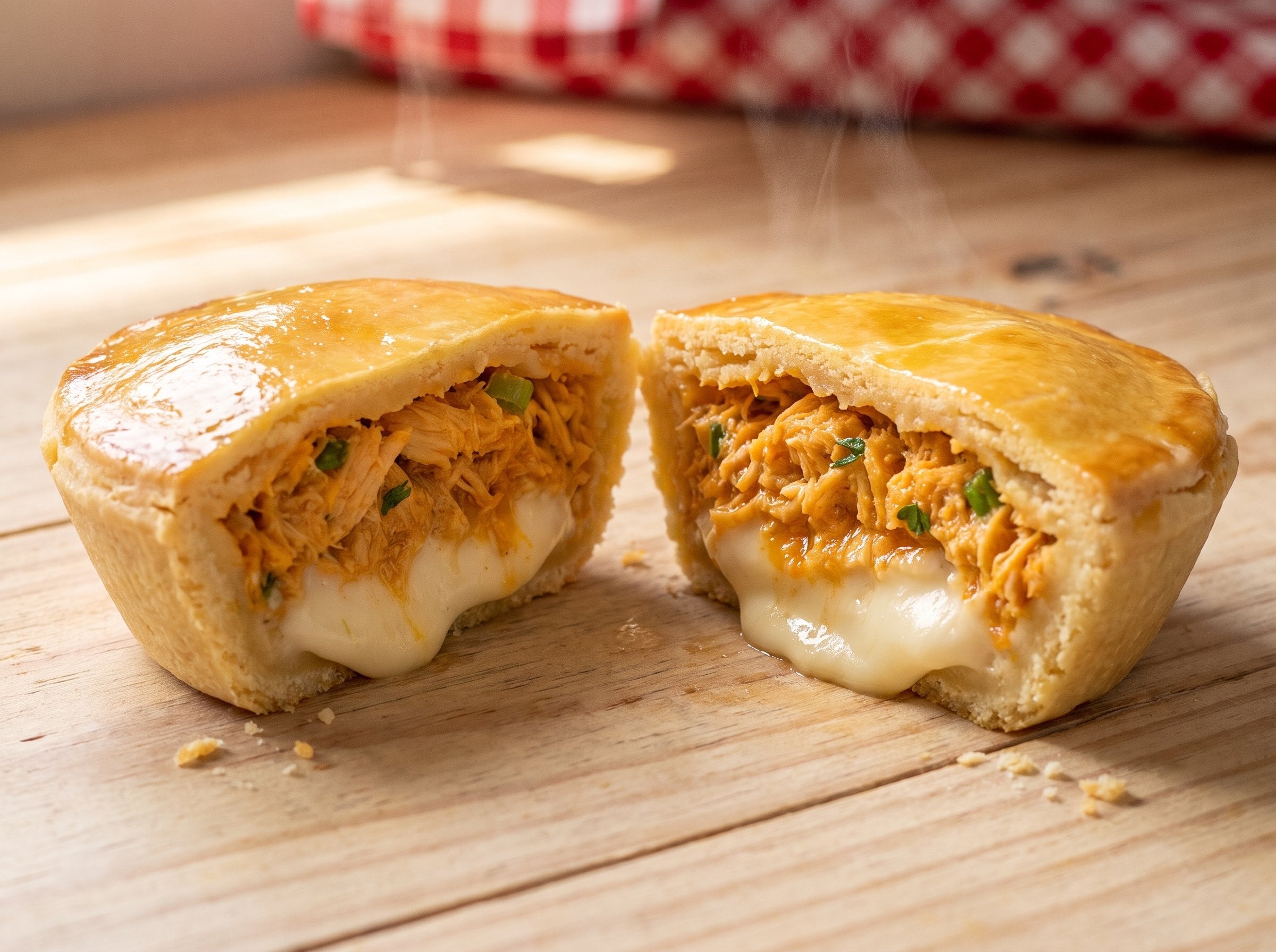 Empadinha de frango com catupiry aberta ao meio